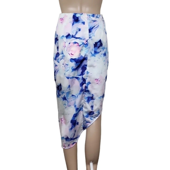 L'ATISTE Floral Wrap Midi Skirt Blue White Pastel - Picture 3 of 5